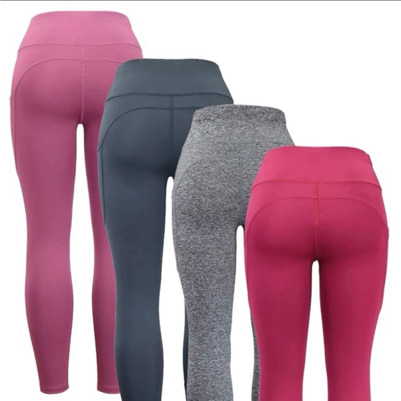 4pcs Yoga Tights M-Shaped Seam Sculpt Booty Compression Leggings With Side Phone - Picture 5 of 9